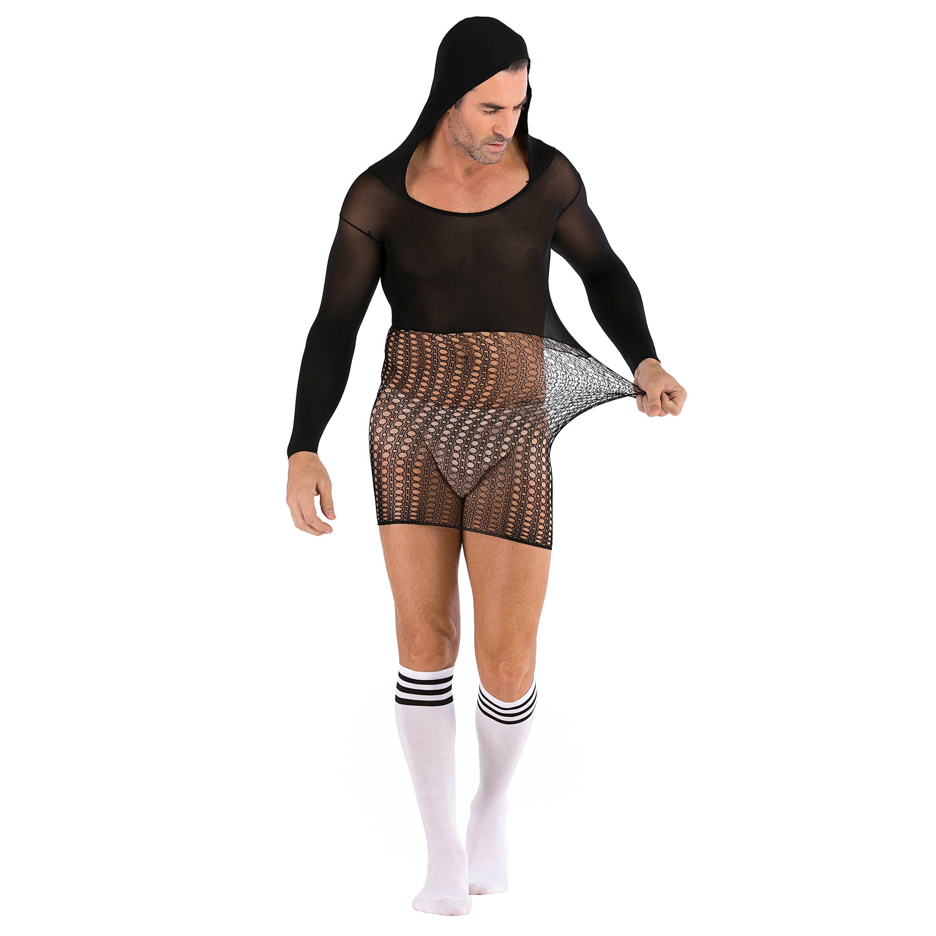 Plus Size Hip Accent Mesh Dress & Stockings