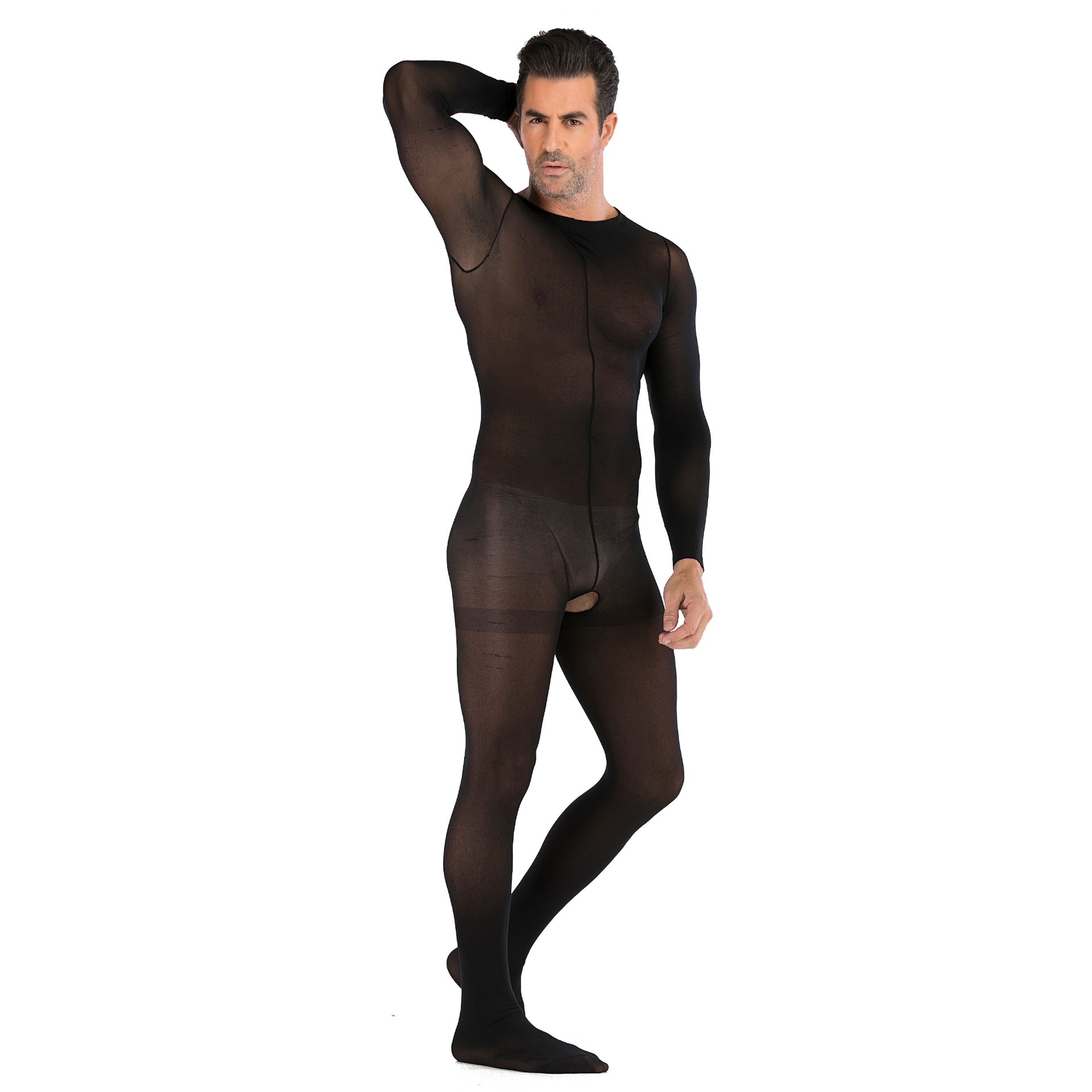 Long-Sleeve Nightclub Open-Front Stockings Set