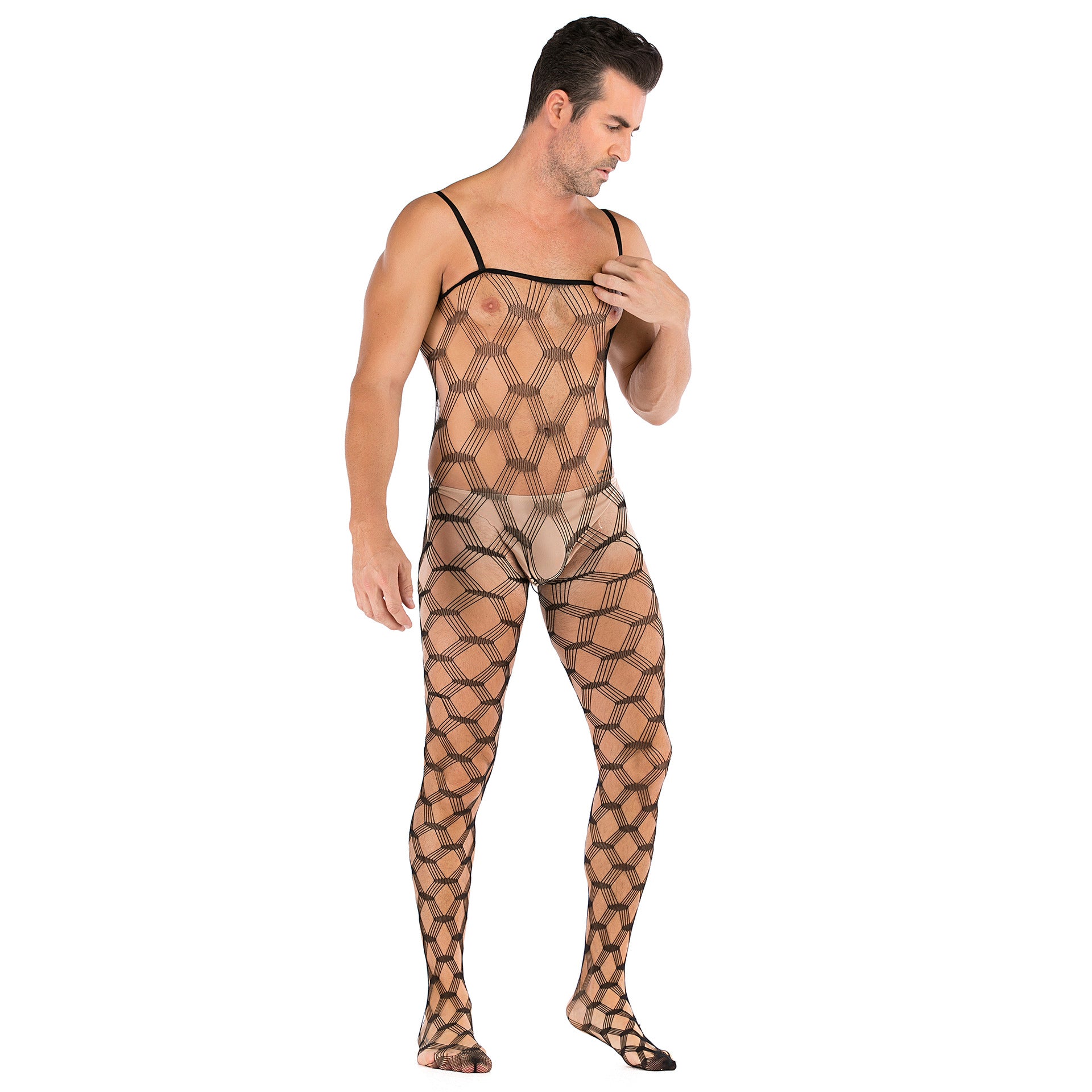 Sleeveless Open Front Full Body Mesh Pajamas