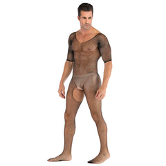 Long-Sleeve Crystal-Diamond Sheer Bodystocking