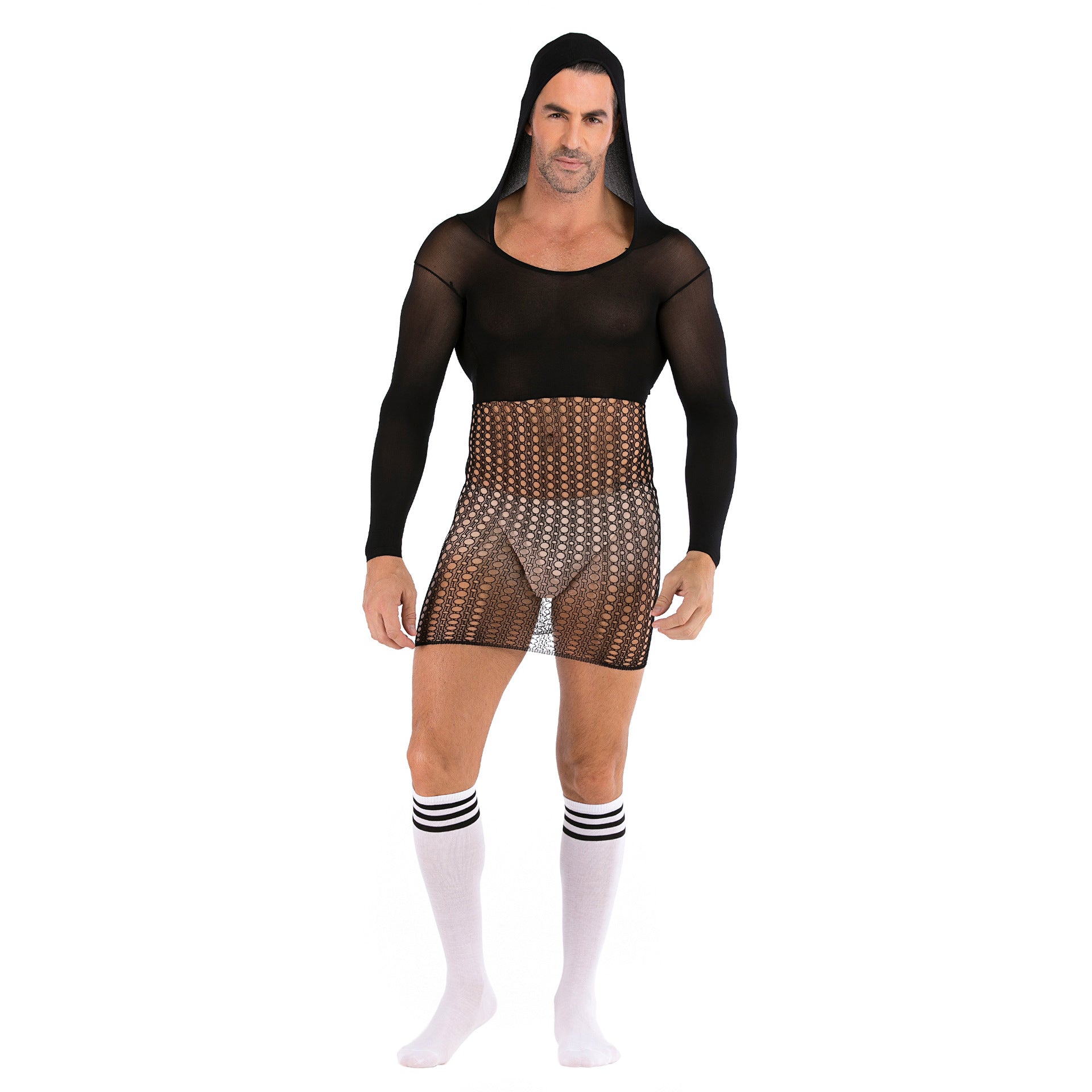 Plus Size Hip Accent Mesh Dress & Stockings
