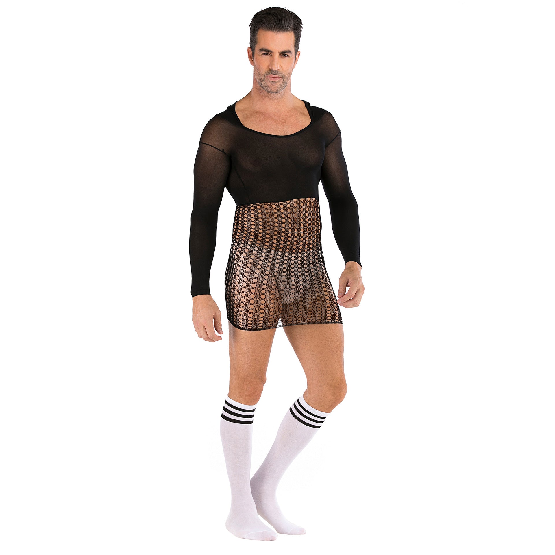Plus Size Hip Accent Mesh Dress & Stockings
