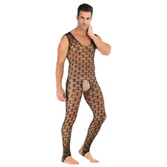Plus-Size Elasticated Black Mesh Bodysuit