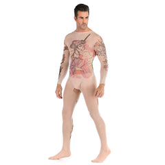 Tattoo Totem Long-Sleeve Open-Front Bodystocking