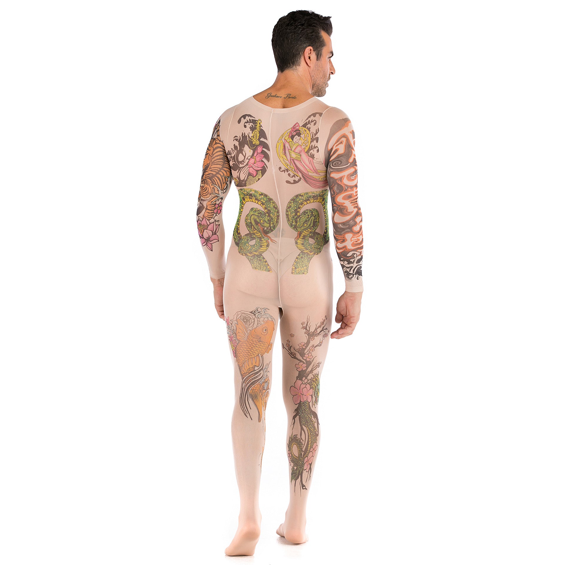 Tattoo Totem Long-Sleeve Open-Front Bodystocking
