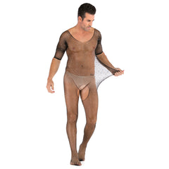 Long-Sleeve Crystal-Diamond Sheer Bodystocking
