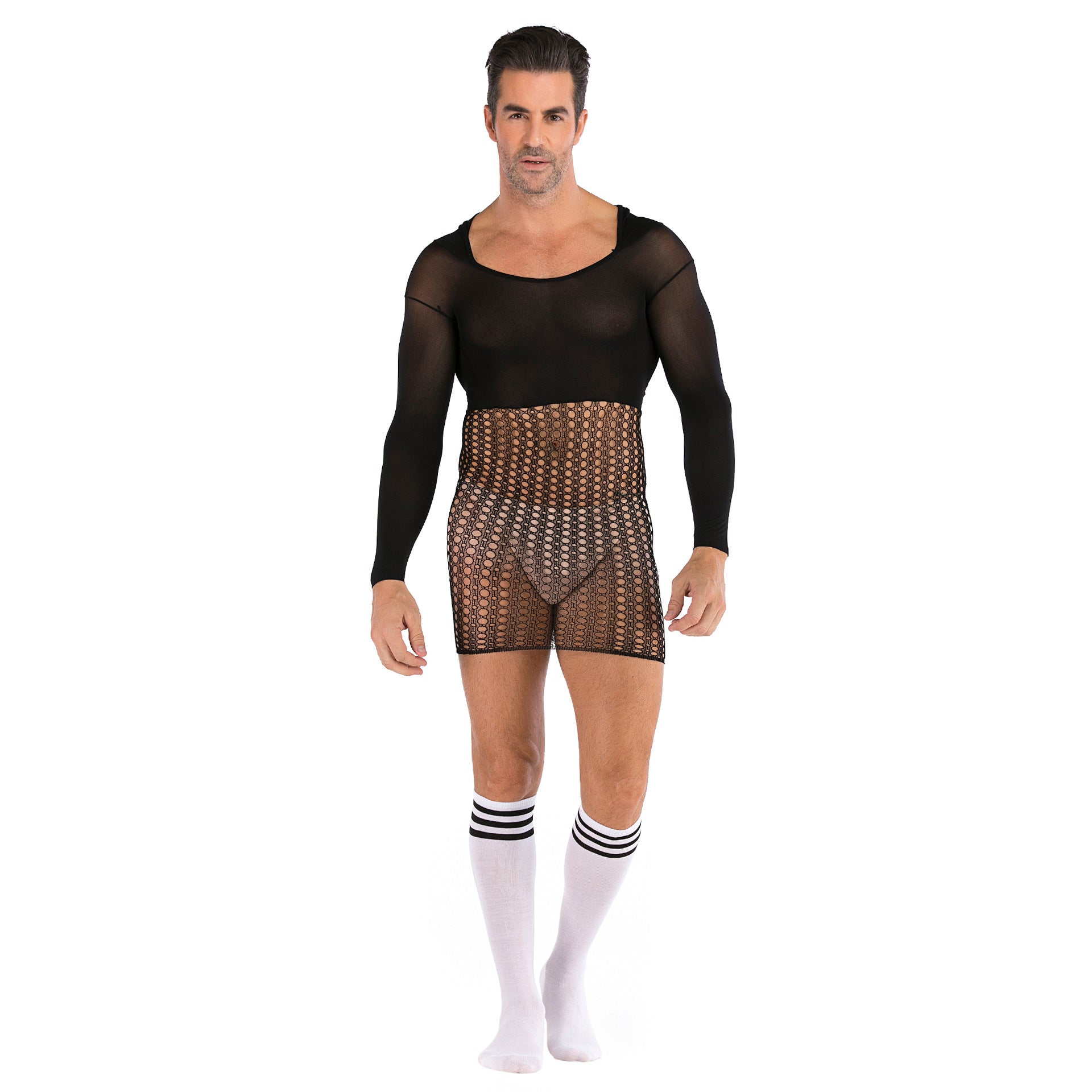 Plus Size Hip Accent Mesh Dress & Stockings