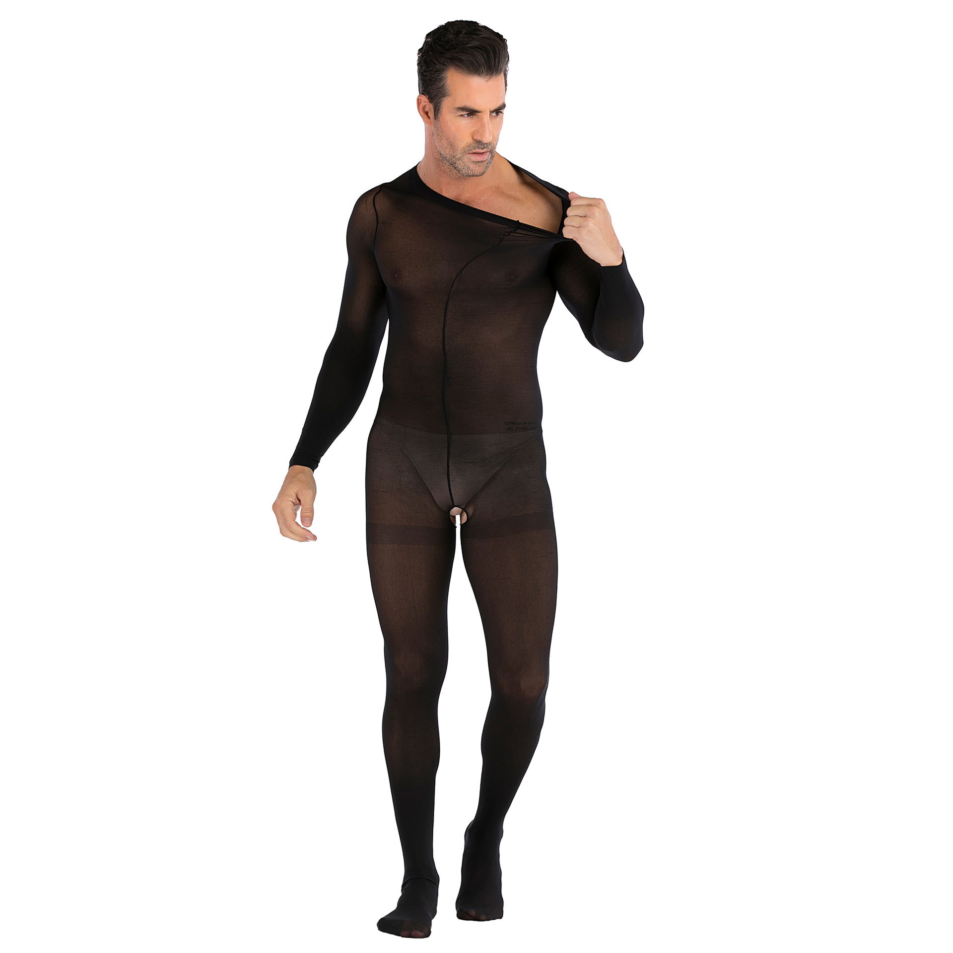 Long-Sleeve Nightclub Open-Front Stockings Set
