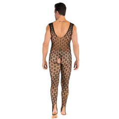 Plus-Size Elasticated Black Mesh Bodysuit