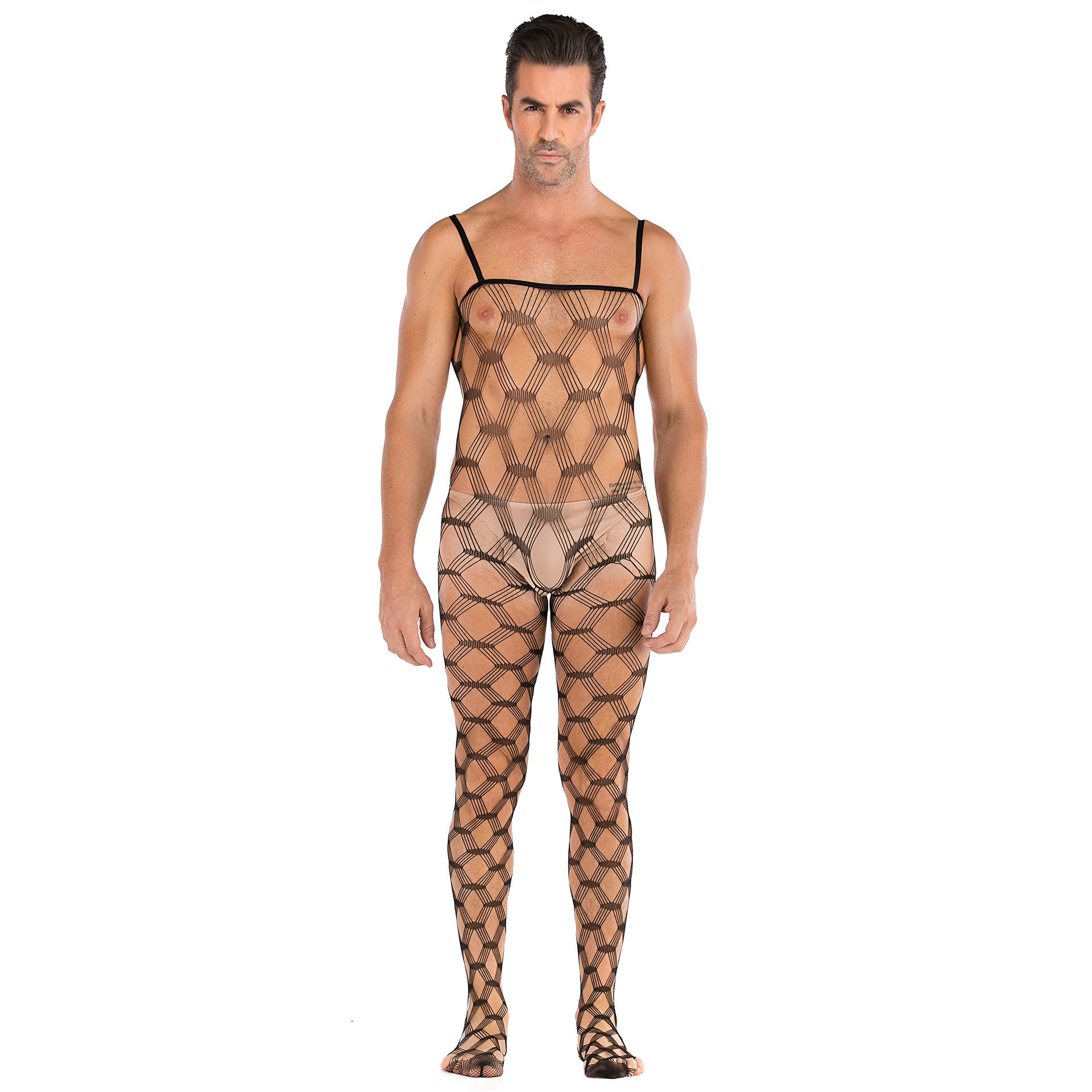 Sleeveless Open Front Full Body Mesh Pajamas