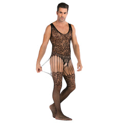 Jacquard Keyhole-Front Mesh Bodystocking