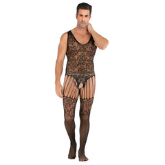 Jacquard Keyhole-Front Mesh Bodystocking