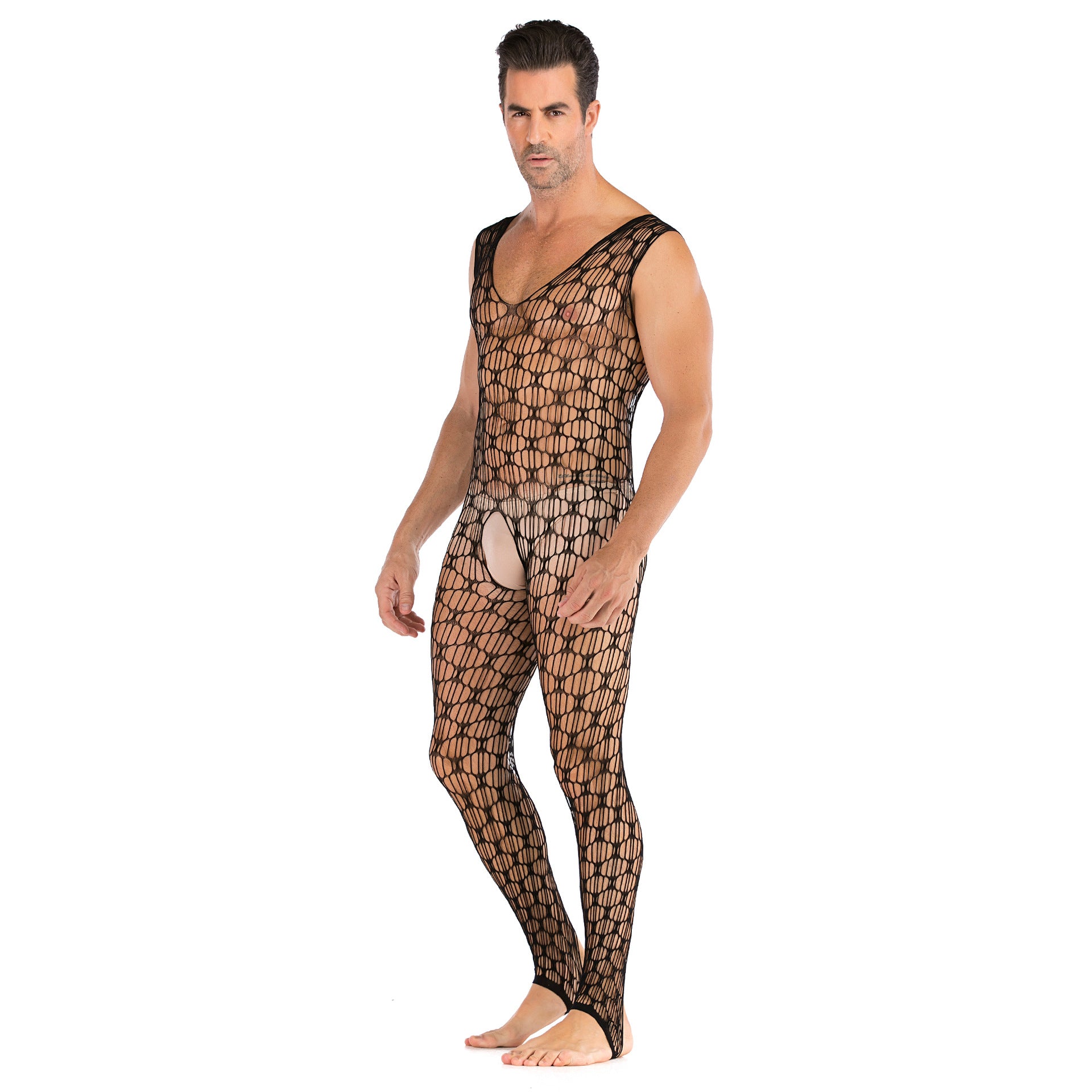 Plus-Size Elasticated Black Mesh Bodysuit