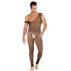 Plus-Size Elasticated Black Mesh Bodysuit