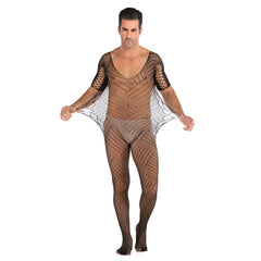 Twill Cross-Cutout Black Mesh Bodysuit