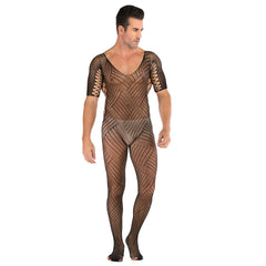 Twill Cross-Cutout Black Mesh Bodysuit
