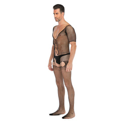 Jacquard Keyhole Back Mesh Bodystocking