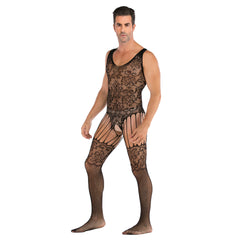 Jacquard Keyhole-Front Mesh Bodystocking