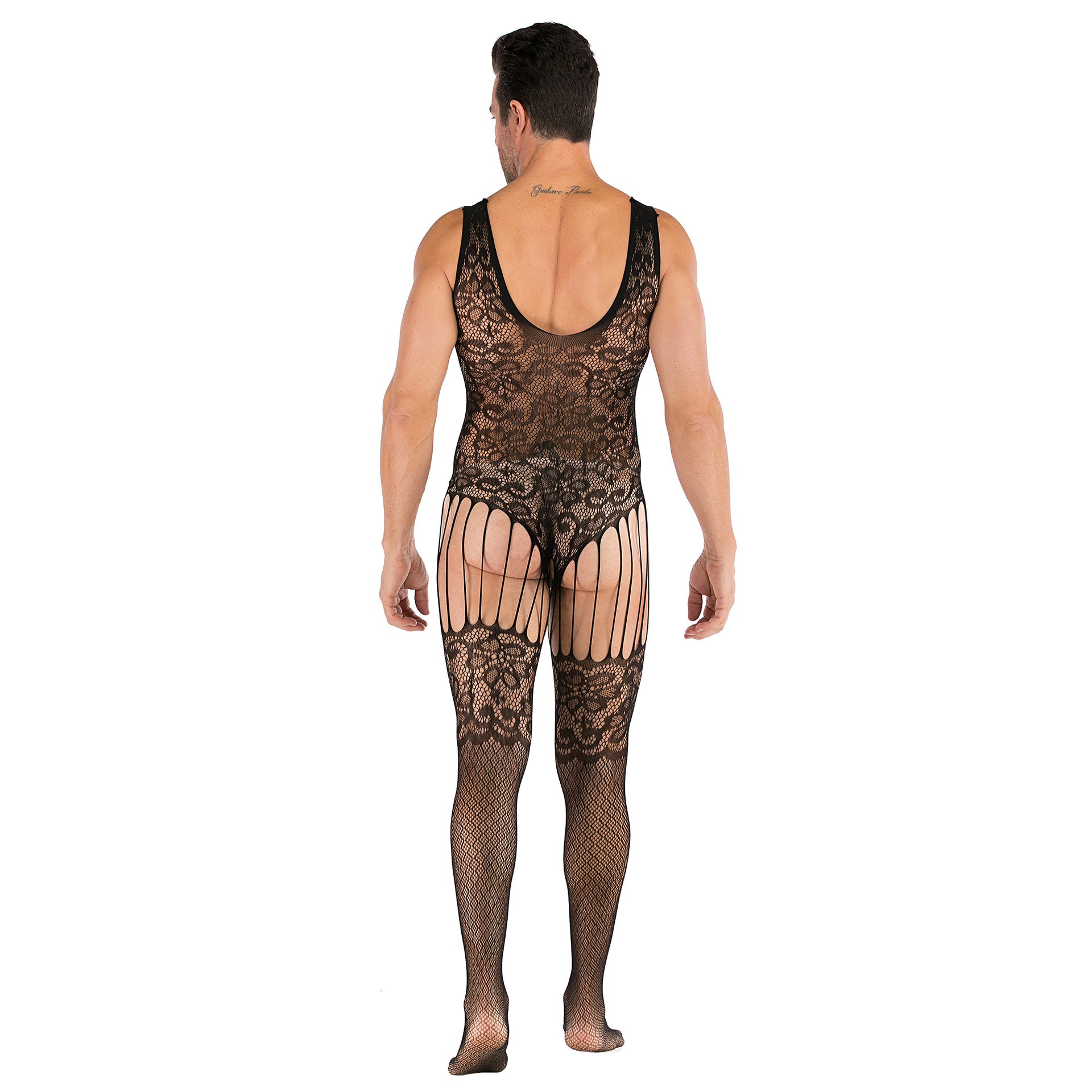 Jacquard Keyhole-Front Mesh Bodystocking