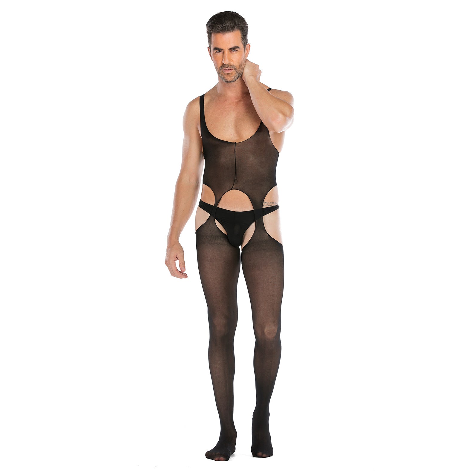 Plus-Size Open-Front Lace Pattern Mesh Bodysuit