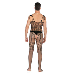 Vest-Style Jacquard Open-Front Floral Bodystocking