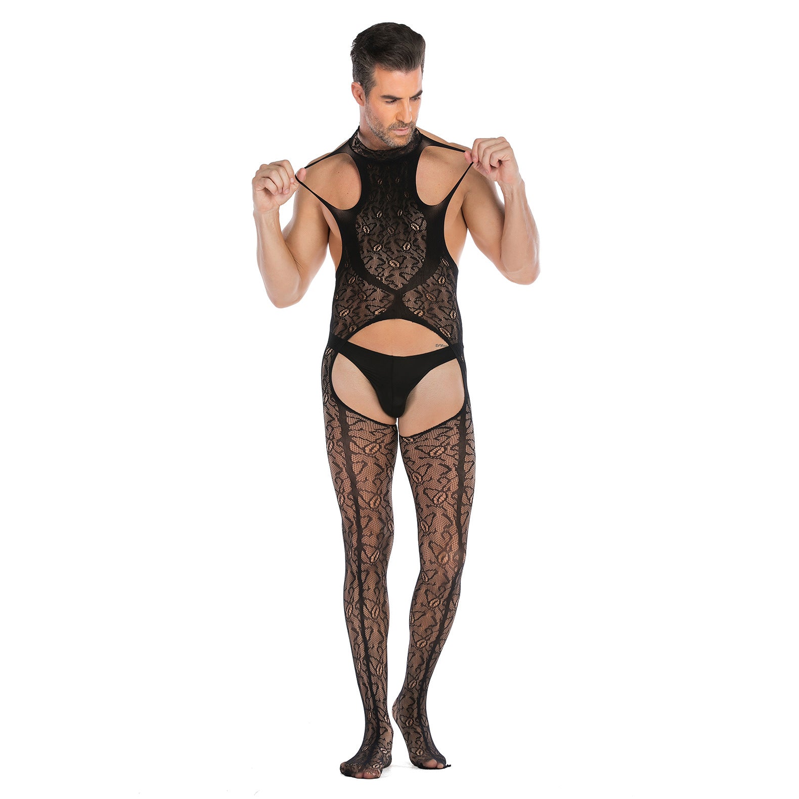 All-Over Print Open-Front Bodystocking