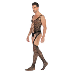 Sleeveless Jacquard High-Slit Full-Body Mesh