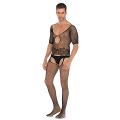 Half-Sleeve Mesh Bodystocking with Feet