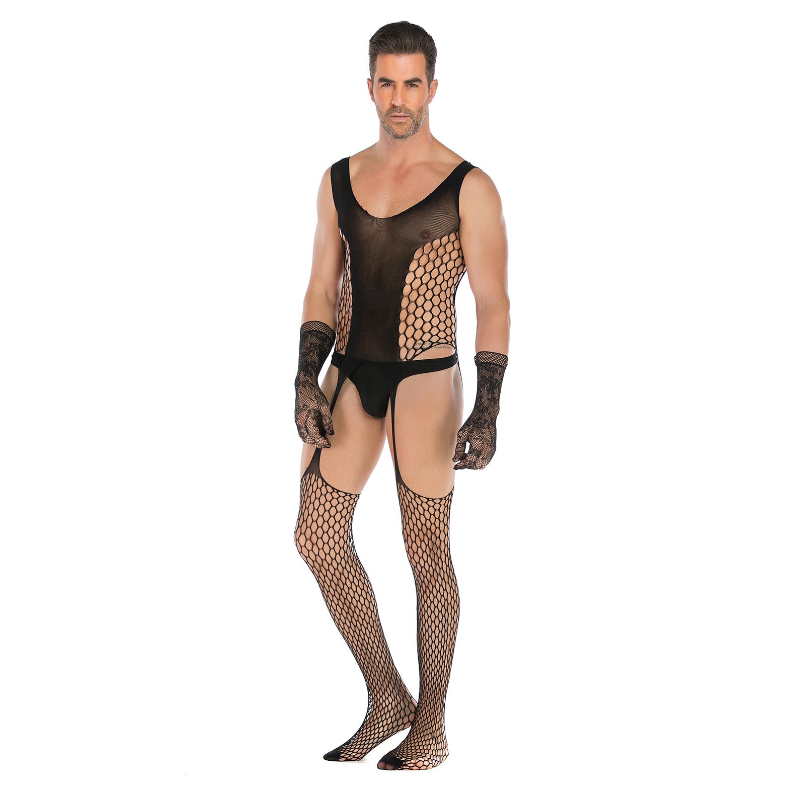 Open-Front Jacquard Pajama Set with Gloves