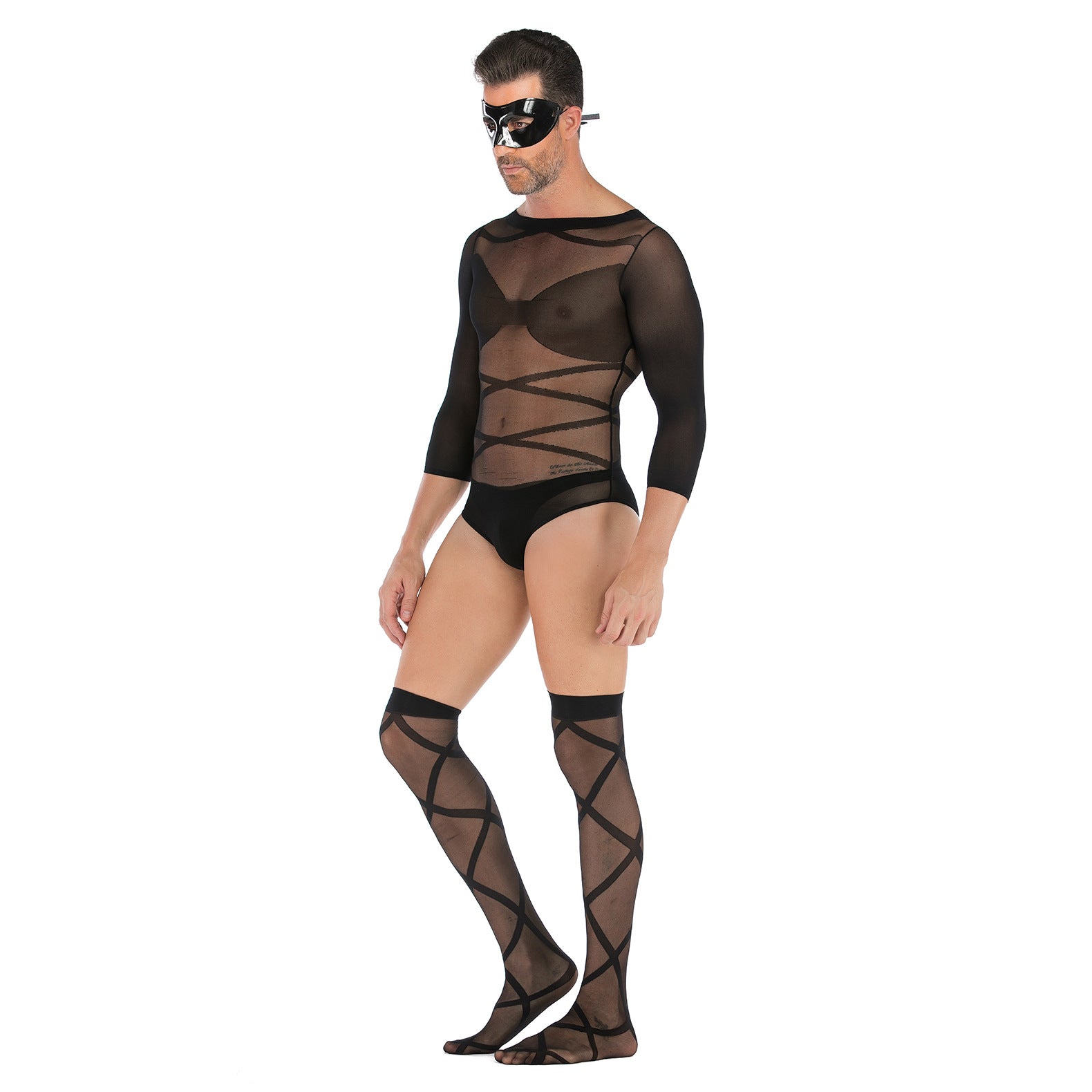 Long-Sleeve Mesh Top & Stockings Combo