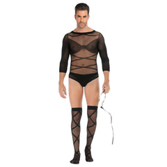 Long-Sleeve Mesh Top & Stockings Combo