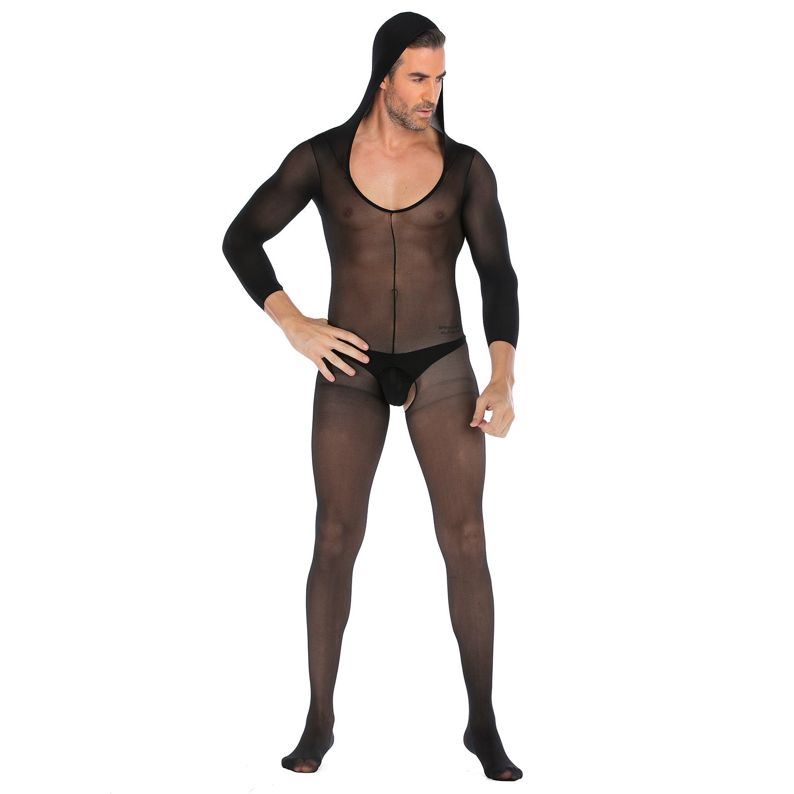 Long-Sleeve Hood See-Through Bodystocking