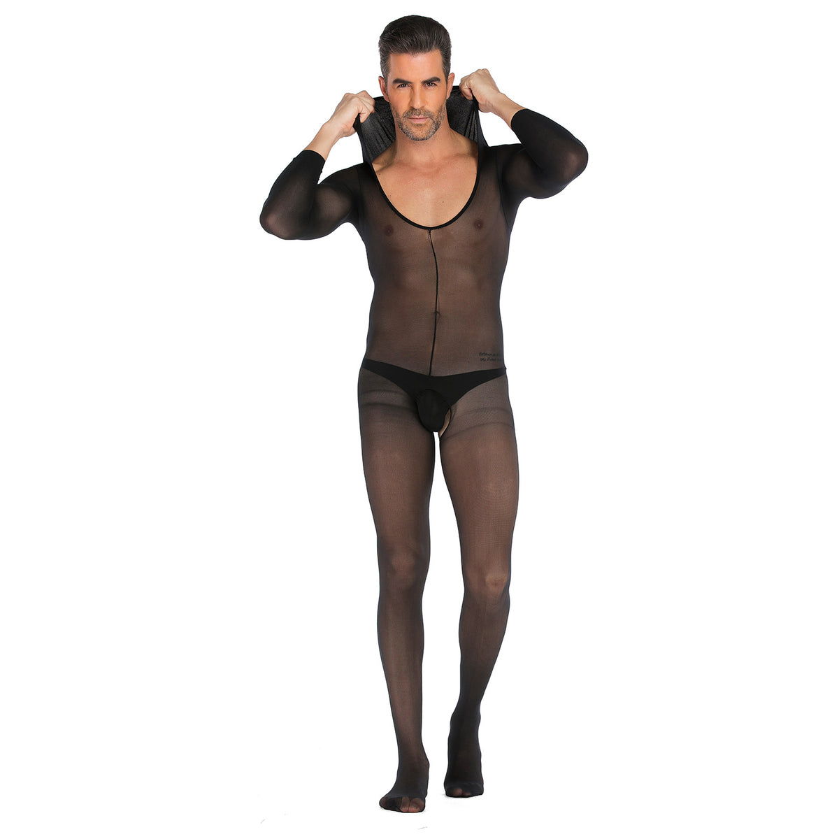 Plus-Size Open-Front Lace Pattern Mesh Bodysuit