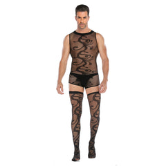 Printed Crop Top & Stockings Mesh Set