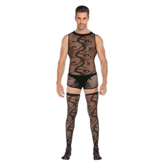 Printed Crop Top & Stockings Mesh Set