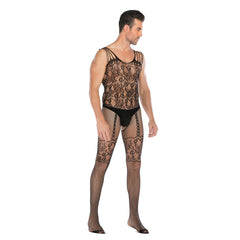 Vest-Style Jacquard Open-Front Floral Bodystocking
