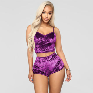 Plush Velvet Camisole and Shorts Sleepwear Set for Lounging