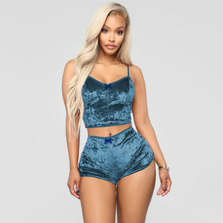 Plush Velvet Camisole and Shorts Sleepwear Set for Lounging