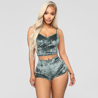 Plush Velvet Camisole and Shorts Sleepwear Set for Lounging