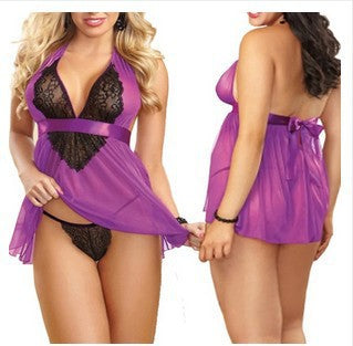 Vibrant Halter Babydoll with Deep V Lace Bodice and Flowy Skirt