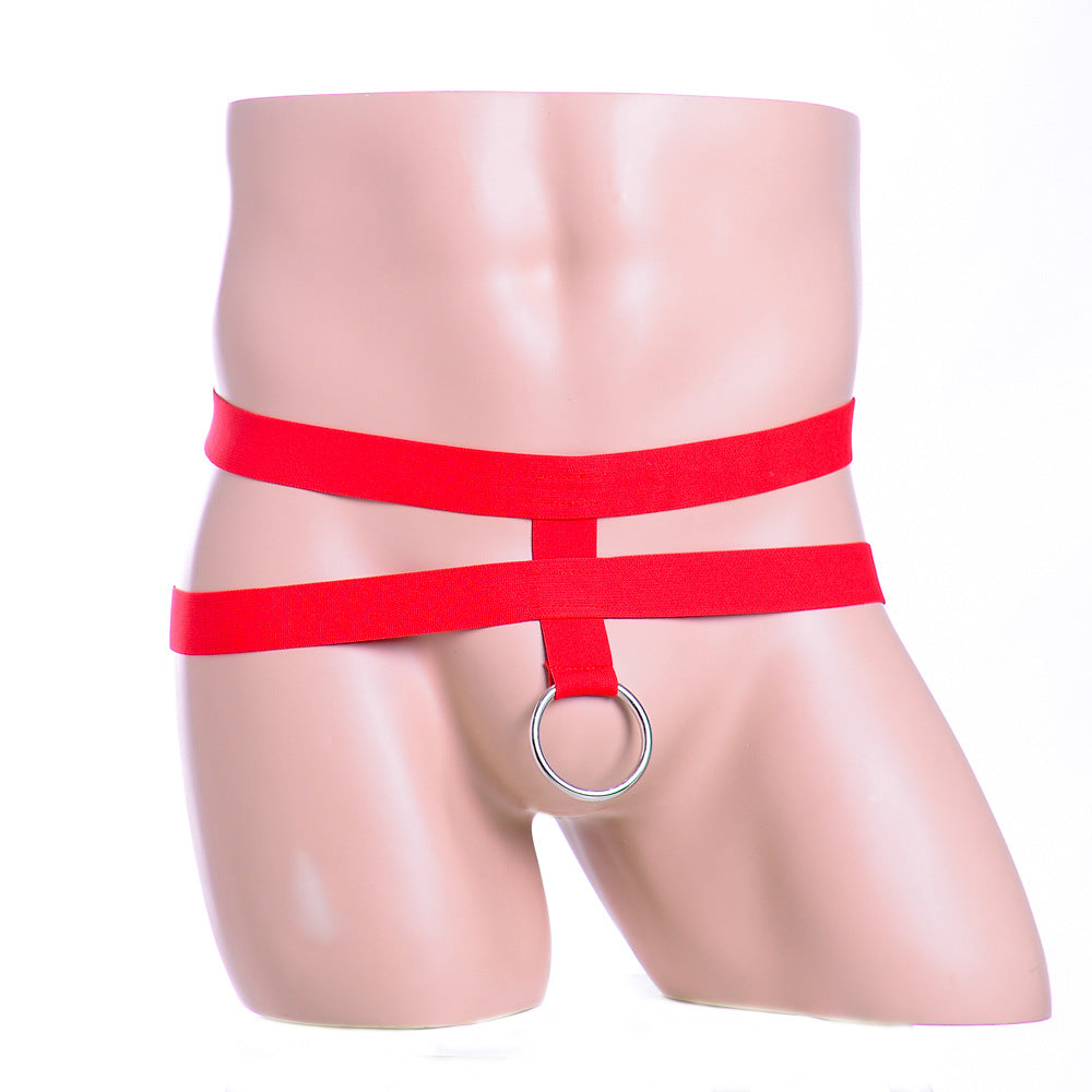 Double wide strap steel ring thong