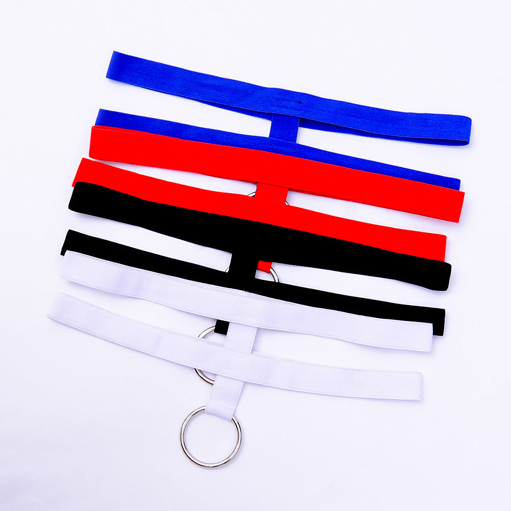 Double wide strap steel ring thong