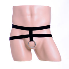 Double wide strap steel ring thong