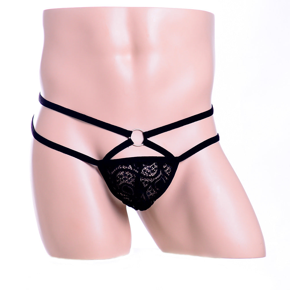 Stylish Purple Lace Double Elastic Thong
