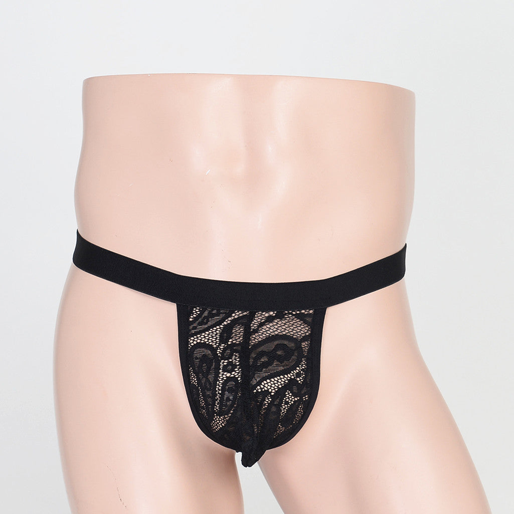 Lace floral pattern black covered thong