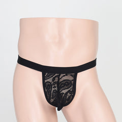 Lace floral pattern black covered thong