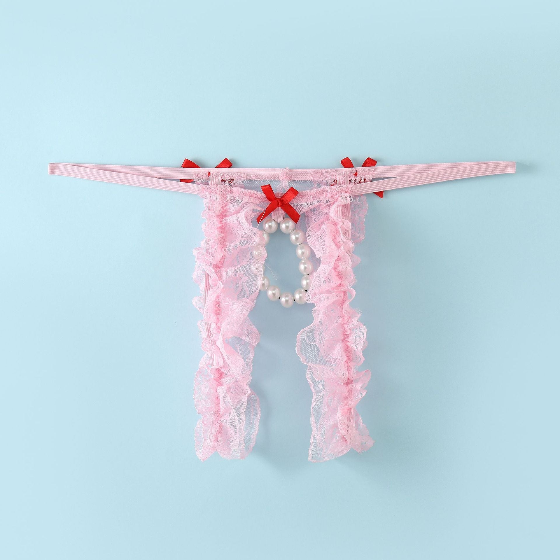 Bow Lace Hollow Crotch Strap Thong