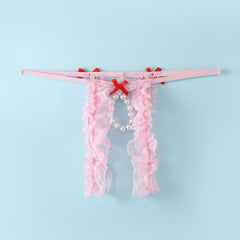 Bow Lace Hollow Crotch Strap Thong