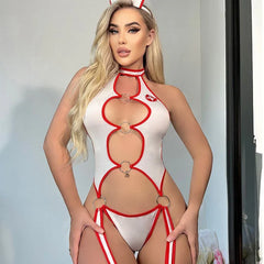 Cut-Out Nurse Costume Set with O-Ring Details and Hat