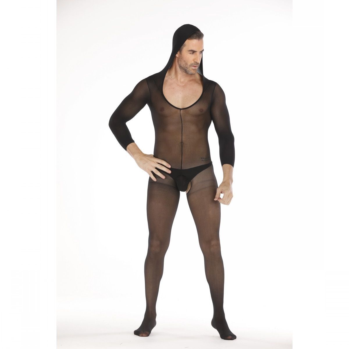 Hooded Long-Sleeve Solid Open-Front Bodystocking